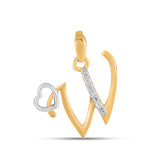 W Letter Initial with Heart Diamond Pendant 10K Yellow Gold